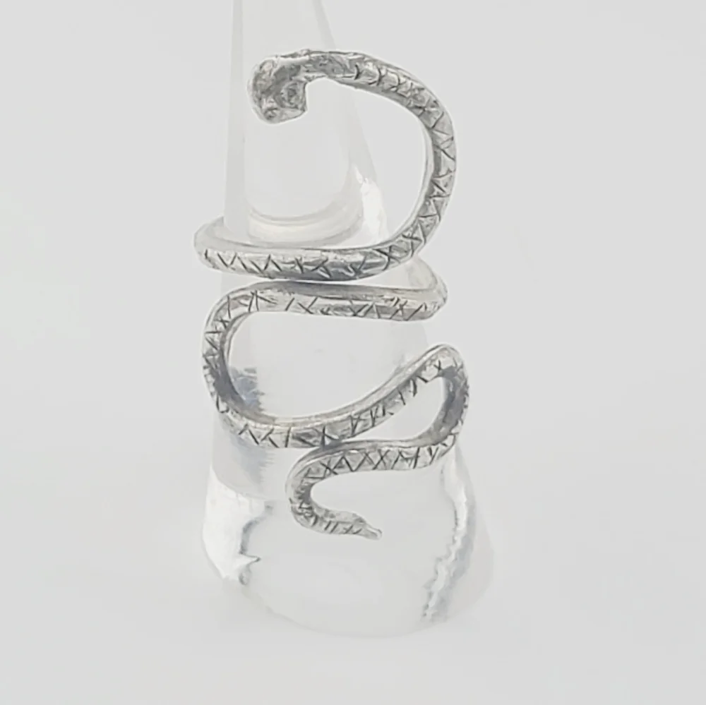 SNAKE ADJUSTABLE RING HANDMADE IN STERLING SILVER METAL SIZE 7 AND UP - Picture 3 of 6